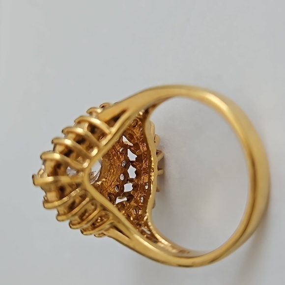 14KT HGE Pear Shape CZ Large Center Stone Heavy Gold Electroplating Coctail Ring - Picture 6 of 8